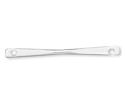 A polished silver metal bar with two circular holes at the ends, shown horizontally against a plain white background.
