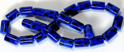 Lampwork Glass Opaque Blue with Black Polka Dots Tube Beads 16x10mm (approx. 25 pc)