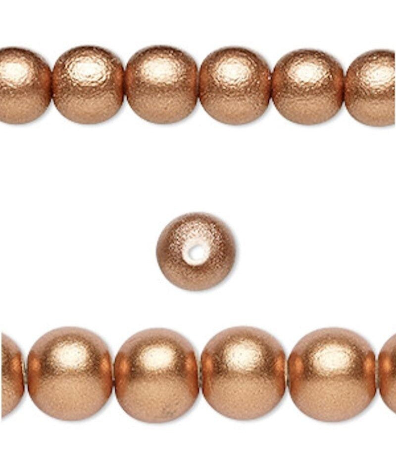 Metallic Copper Round Wood Beads, 8mm or 10mm — 2 Strands