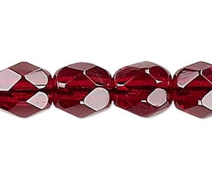 Garnet Red Czech Fire Polished 4mm Faceted Round Glass Beads 1 Std(100)