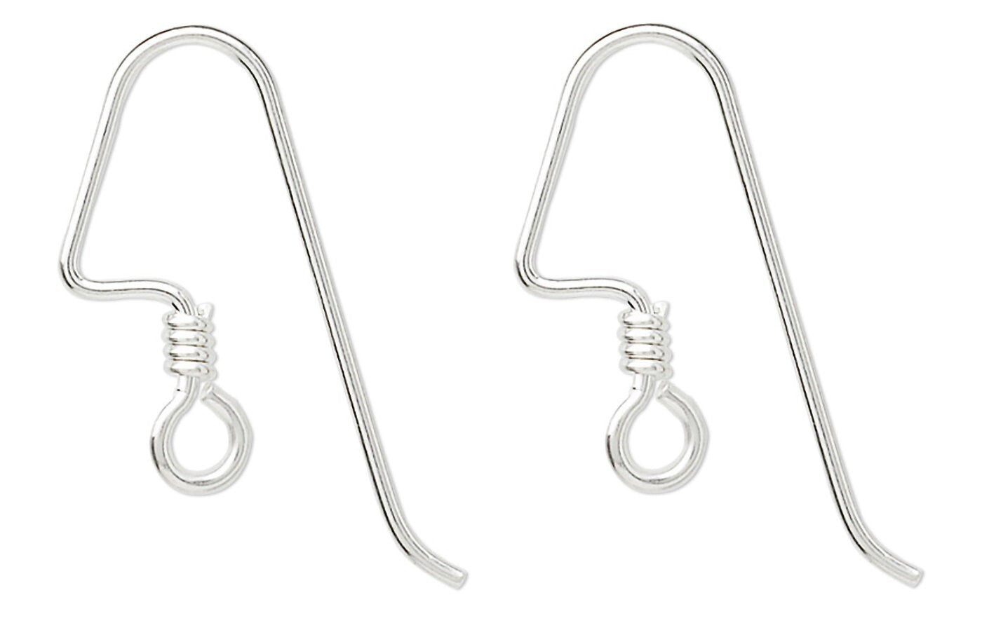 Sterling Silver Angular Fishhook Ear Wires, 17mm, 20 Gauge, 1 Pair