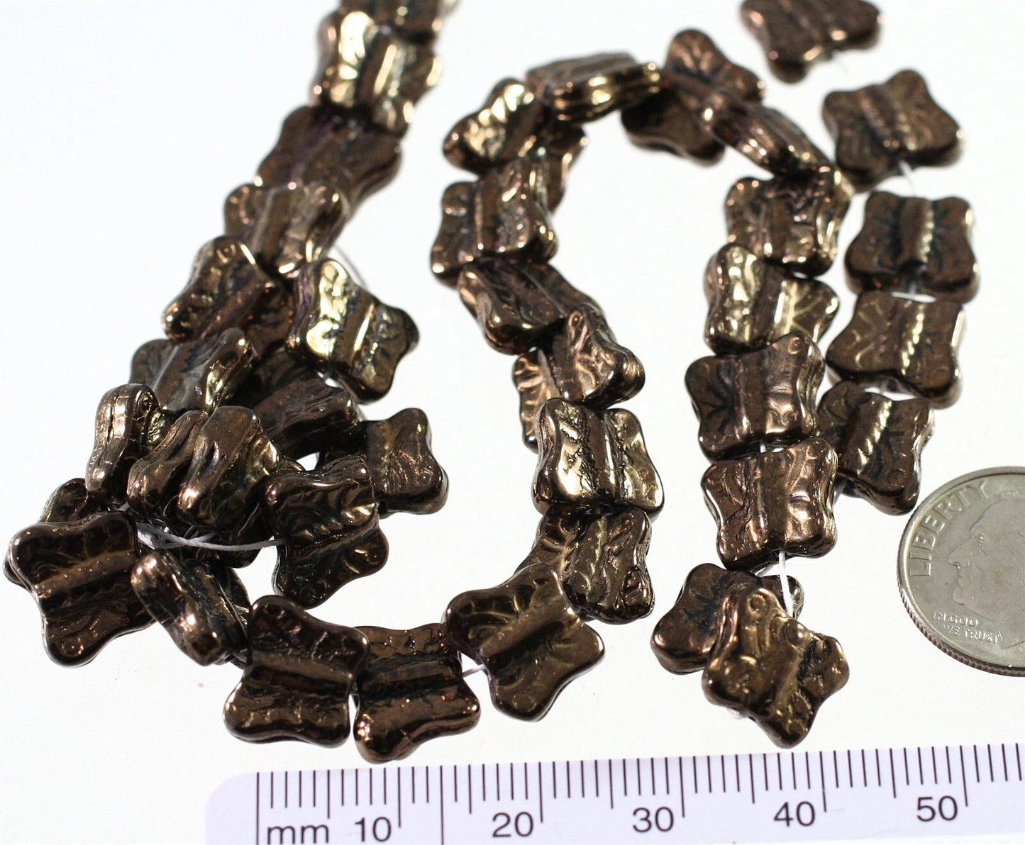 Czech Pressed Glass Metallic Copper Butterfly Beads, 11x9mm, 1 Strand (approx. 45–48)