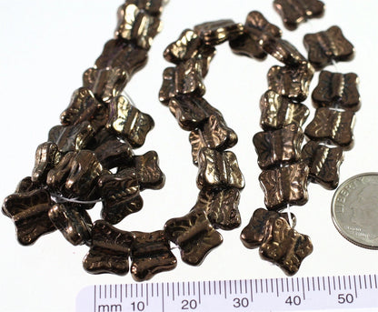 Czech Pressed Glass Metallic Copper Butterfly Beads, 11x9mm, 1 Strand (approx. 45–48)