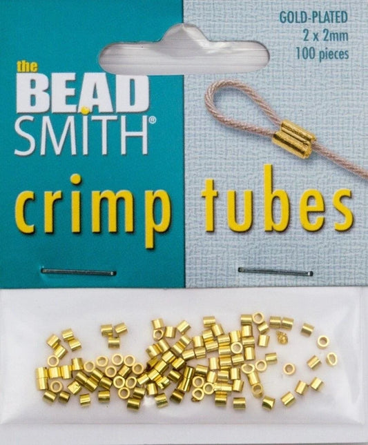 Beadsmith Gold Plated Crimp Tubes, 2x2mm, 100 pcs
