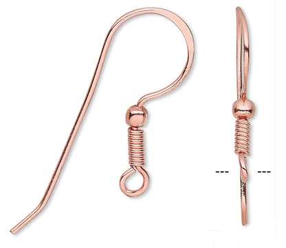 Beadsmith Copper Plated Fishhook Ear Wires 23mm with Coil & Ball, 25 Pairs