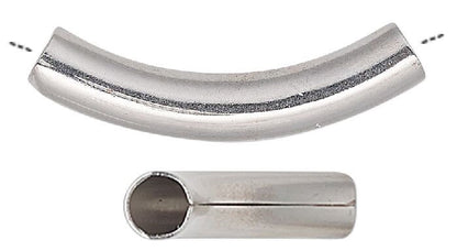 Stainless Steel 30x5mm Curved Tube Beads, Silver, 10 pcs