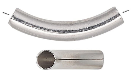 Stainless Steel 30x5mm Curved Tube Beads, Silver, 10 pcs