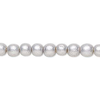 Metallic Silver Round Wood Beads 6mm 8mm or 10mm - 2 Strands