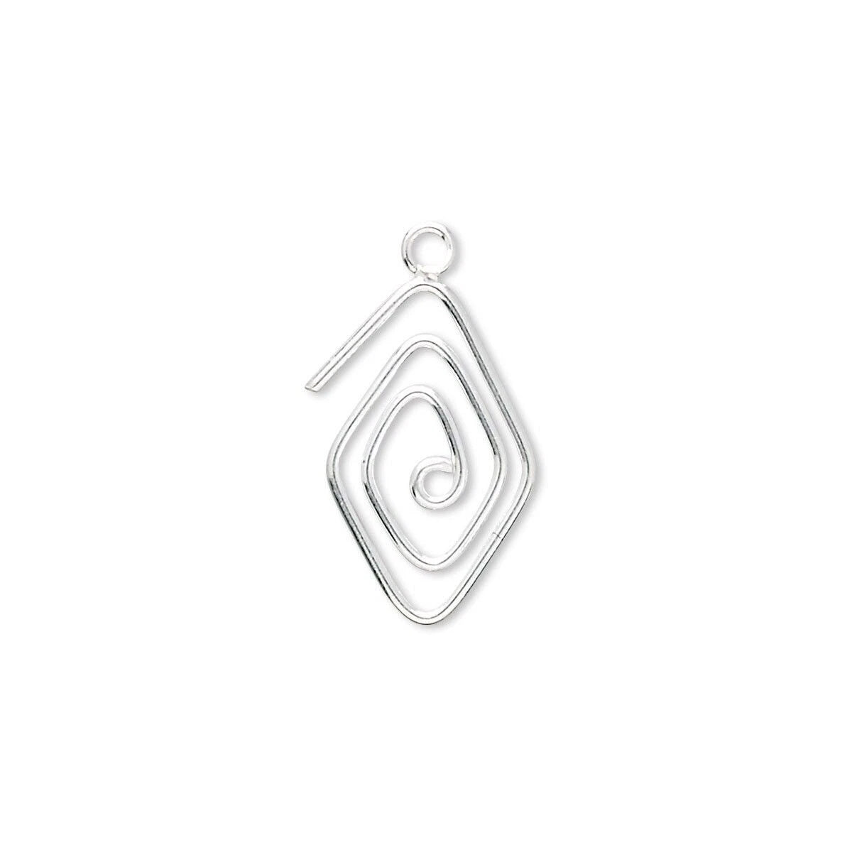 Sterling Silver Double-Sided Diamond Spiral Earring Charms: 16x12mm (2 pc)