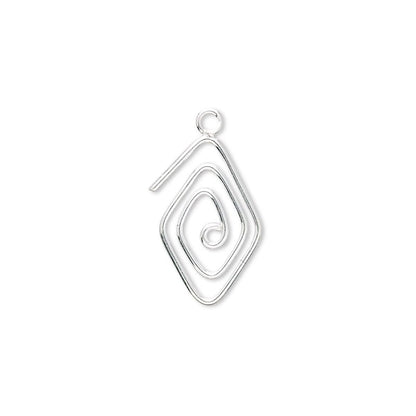 Sterling Silver Double-Sided Diamond Spiral Earring Charms: 16x12mm (2 pc)