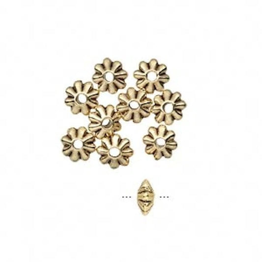 Antiqued Gold Plated Pewter Fluted Saucer Petal Beads, 5x3mm, 10 pcs