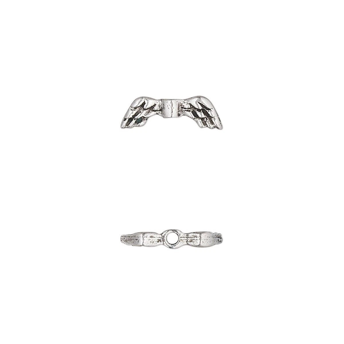 Antiqued Silver Pewter Double-Sided Angel Wing Beads, 13x4.5mm, 6 pcs