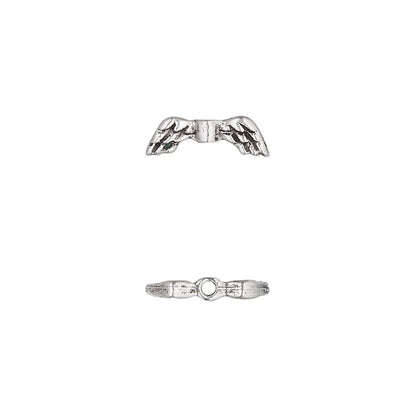 Antiqued Silver Pewter Double-Sided Angel Wing Beads, 13x4.5mm, 6 pcs