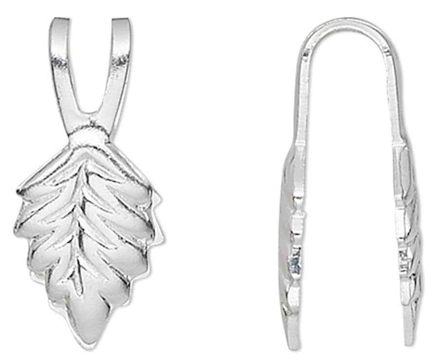 BeadSmith Silver Plated Brass Glue-On Leaf Bail 14mm Grip