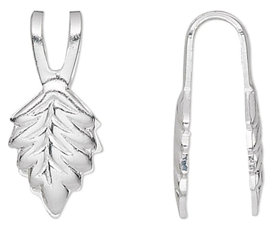BeadSmith Silver Plated Brass Glue-On Leaf Bail 14mm Grip
