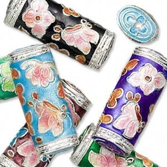 Assorted Cloisonné Flat Tube Beads Mix 28x12x7mm, 6 pcs