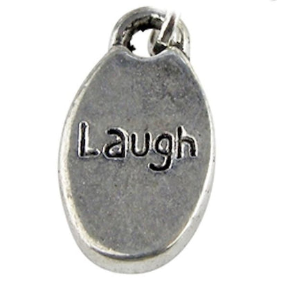 Antiqued Silver Brass "Laugh" Word Oval Charm Drops, 9x15mm, 10 pcs