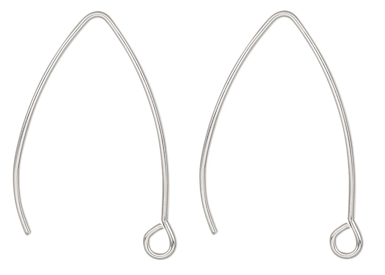 Stainless Steel Marquise Ear Wires, 30mm, 20 Gauge, Open Loop, 10 Pair (20 pcs)