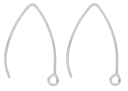 Stainless Steel Marquise Ear Wires, 30mm, 20 Gauge, Open Loop, 10 Pair (20 pcs)