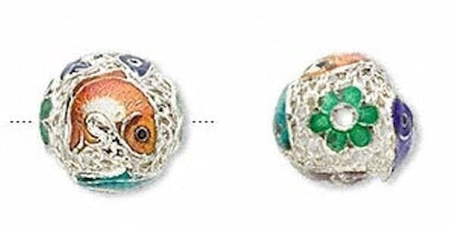 Multicolor Cloisonné Fish Round Beads 13.5mm, 5 pcs