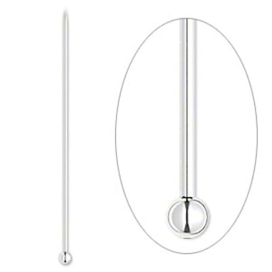 Sterling Silver Ball Head Pins, 2 inch, 2mm Ball, 21 Gauge, Anti-Tarnish, 10 pcs