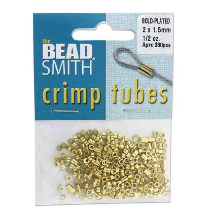 Beadsmith Gold Plated Crimp Tubes, 2x1.5mm, 1/2 oz (approx. 380)