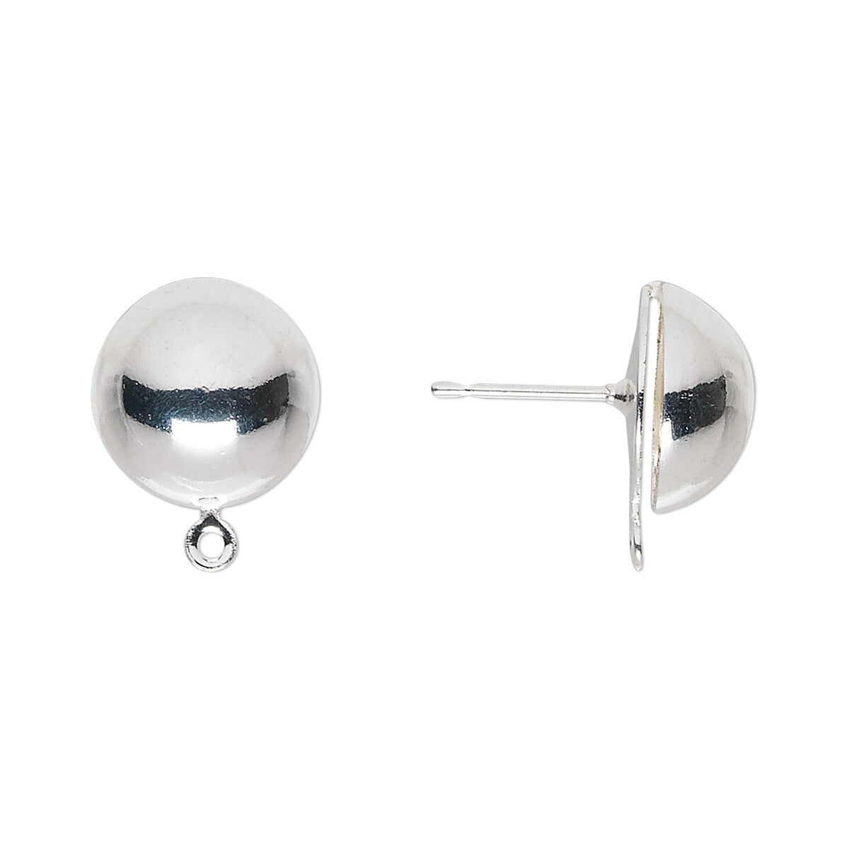 Silver Plated Steel Half Ball Earring Posts 12mm with Closed Loop