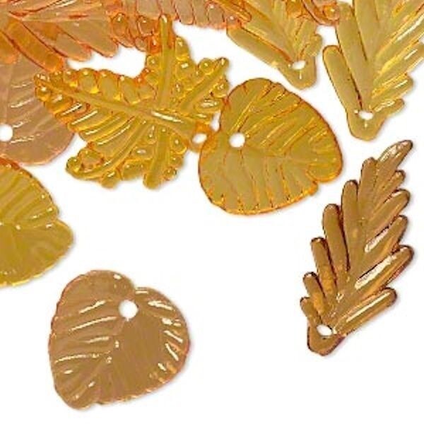 Acrylic Leaf Charm Mix, Assorted Sizes, Green or Autumn Colors, 1/8 lb