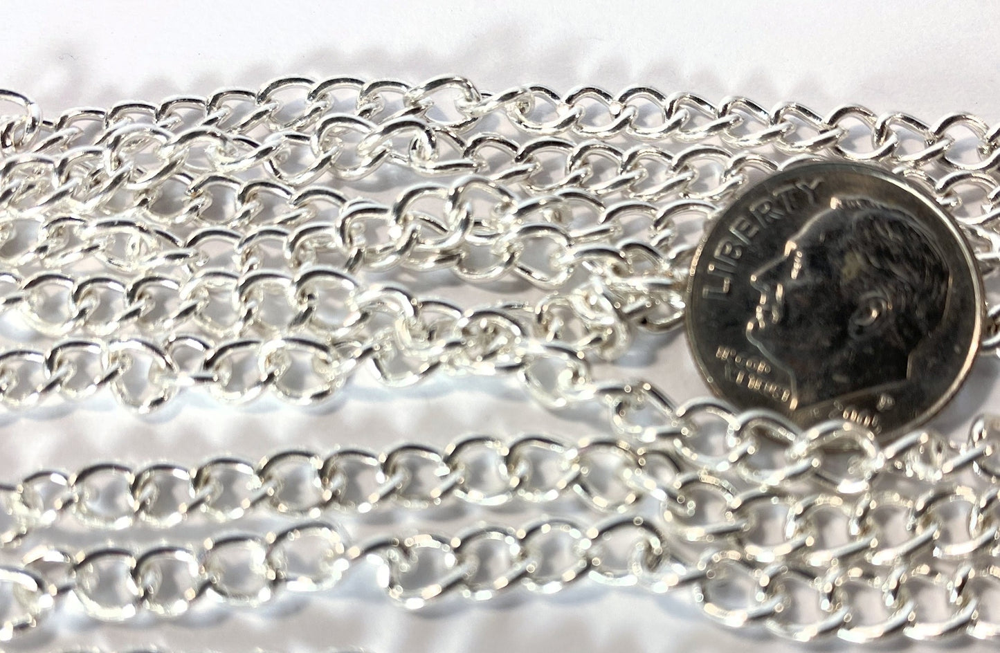 Silver Plated Cable Chain, 4x5mm Links, 60 inches