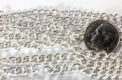 Silver Plated Cable Chain, 4x5mm Links, 60 inches