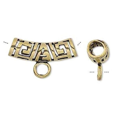 Greek Key Curved Tube Beads with Loop Bail 25x8mm, 2 pcs