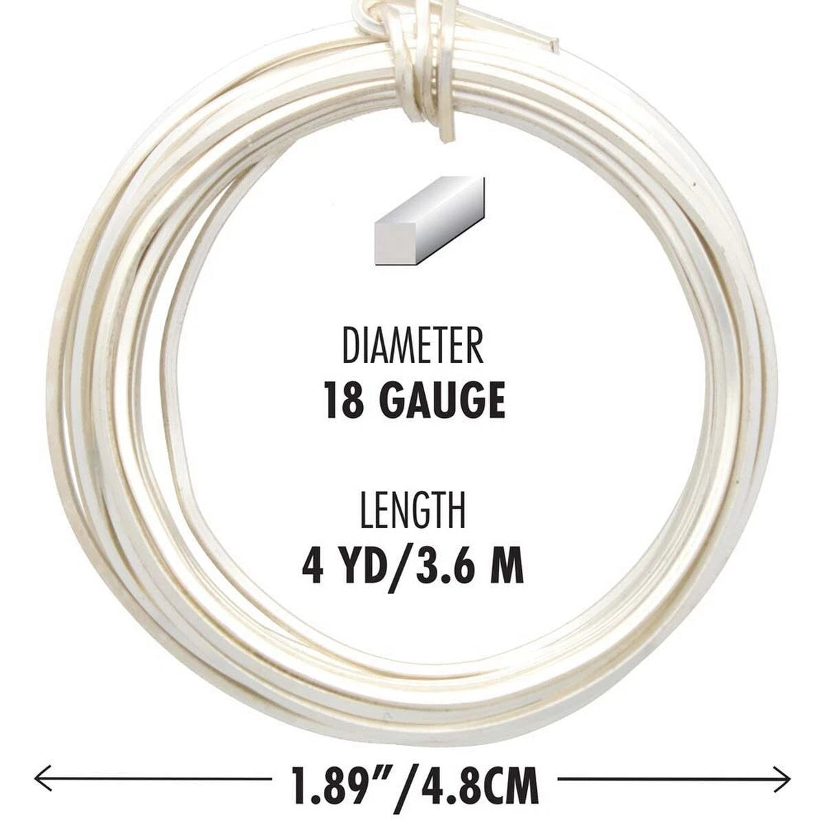 Beadsmith Non-Tarnish Silver Plated Copper Square Wire, 18 Gauge, 4 Yards