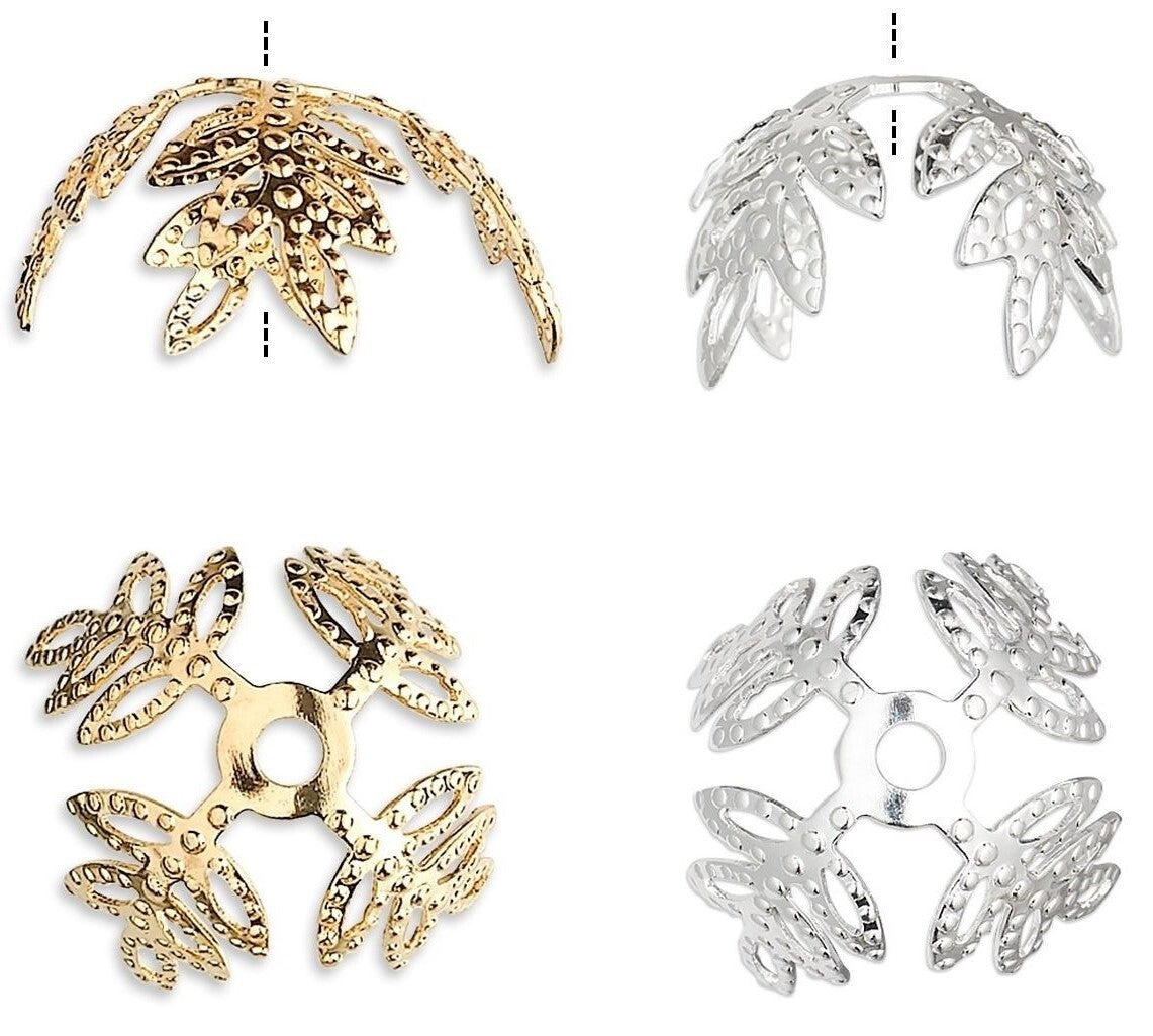 Gold or Silver Filigree Leaf Bead Caps 15x10mm