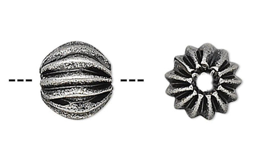 Antiqued Silver Plated Brass 5mm Fluted Round Spacer Beads 1mm Hole (72 pc)
