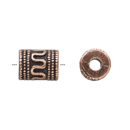 Antique Copper Pewter Fancy Filigree Cylinder Barrel Beads, 13x10mm, 20 pcs