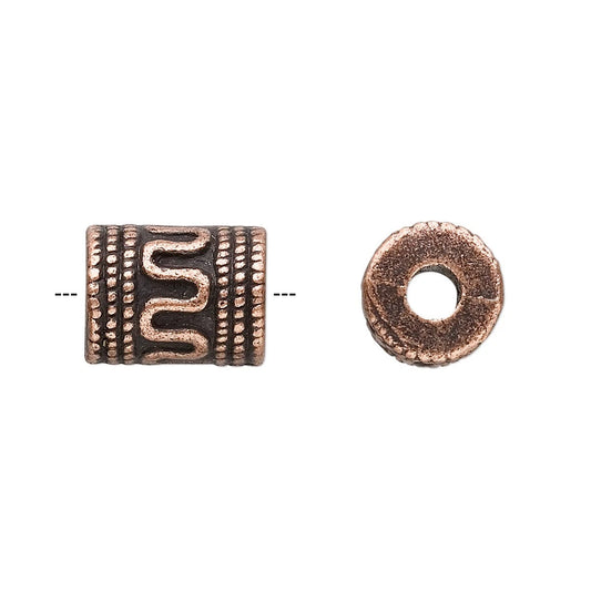 Antique Copper Pewter Fancy Filigree Cylinder Barrel Beads, 13x10mm, 20 pcs