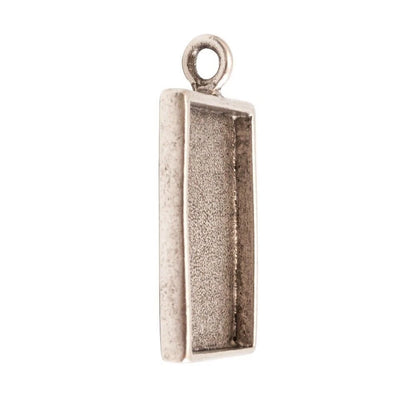 A silver rectangular bezel pendant with a textured interior and a top loop, shown on a plain white background.