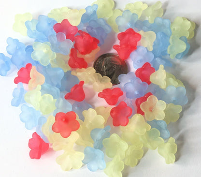 Acrylic 11x7mm Frosted Flower Beads, Assorted Color Mixes, 120 pcs