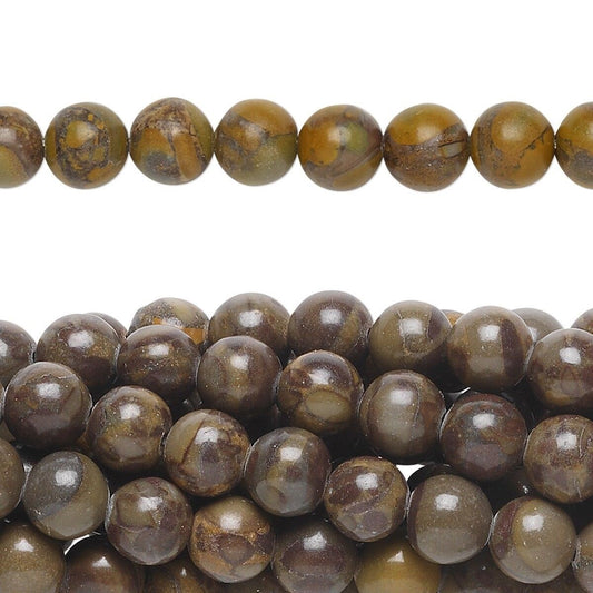 Beads, Chrysanthemum Stone (Natural) B Grade 8mm Round, 1 Strand (approx. 50 pcs)