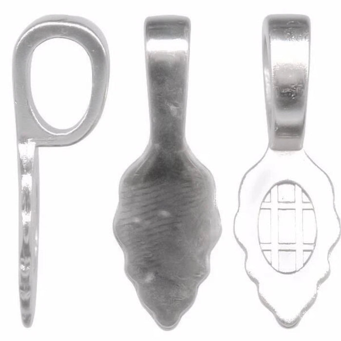 Aanraku Large Sterling Silver Plated Glue-On Leaf Bail, 25x9mm, 5 pcs