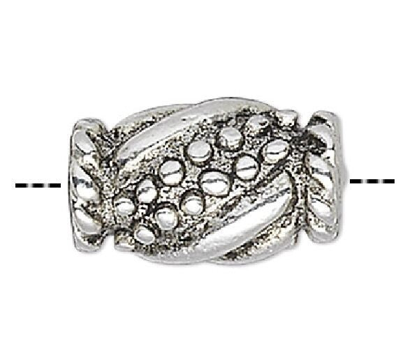 Antiqued Silver Plated Pewter Fancy Tube Beads 9x6mm 2mm Hole (20 pc)
