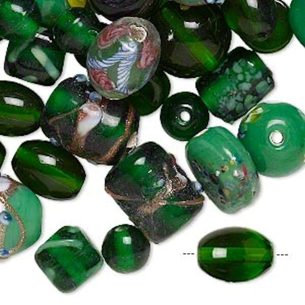 Lampworked Glass Bead Mix, Mixed Shapes, 7x4mm–14x11mm, Approx. 60–100 Beads