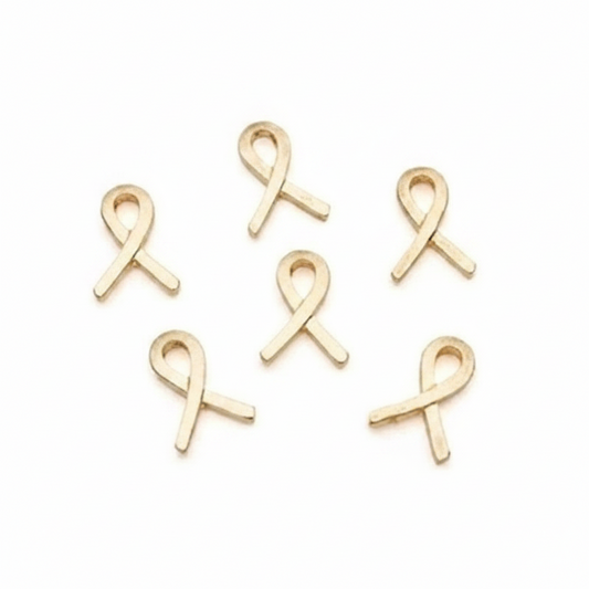 Gold Plated Pewter Ribbon Awareness Beads, 11x15mm, 6 pcs
