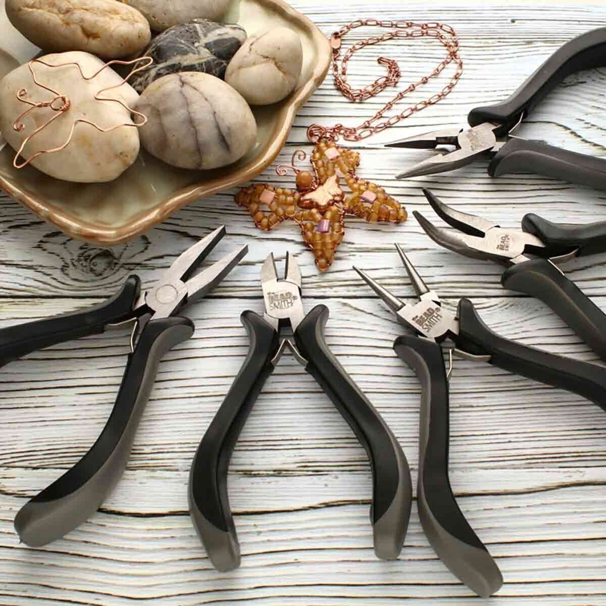 5-Piece Ergonomic Pliers Set, Bent Chain Nose, Flat Nose, Round Nose, Chain Nose & Side Cutter