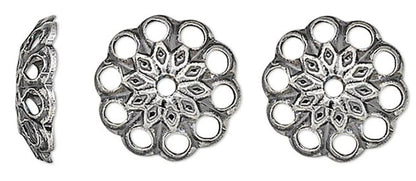 Antiqued Silver Plated Brass Round Filigree Bead Caps, 8x2mm, 100 pcs