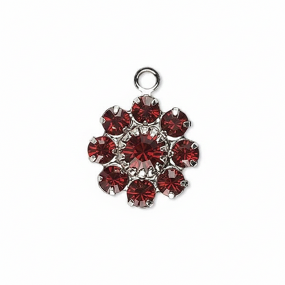 Silver-Plated Brass Flower Drop Charms, Swarovski Siam, 12x10mm, 2 pcs