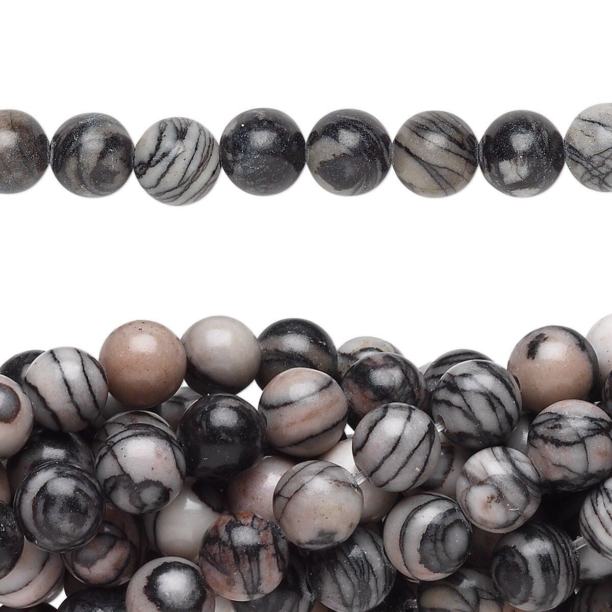 Beads, Black Silk Stone (Natural) C Grade 6mm Round, 1 Strand (approx. 67 pcs)