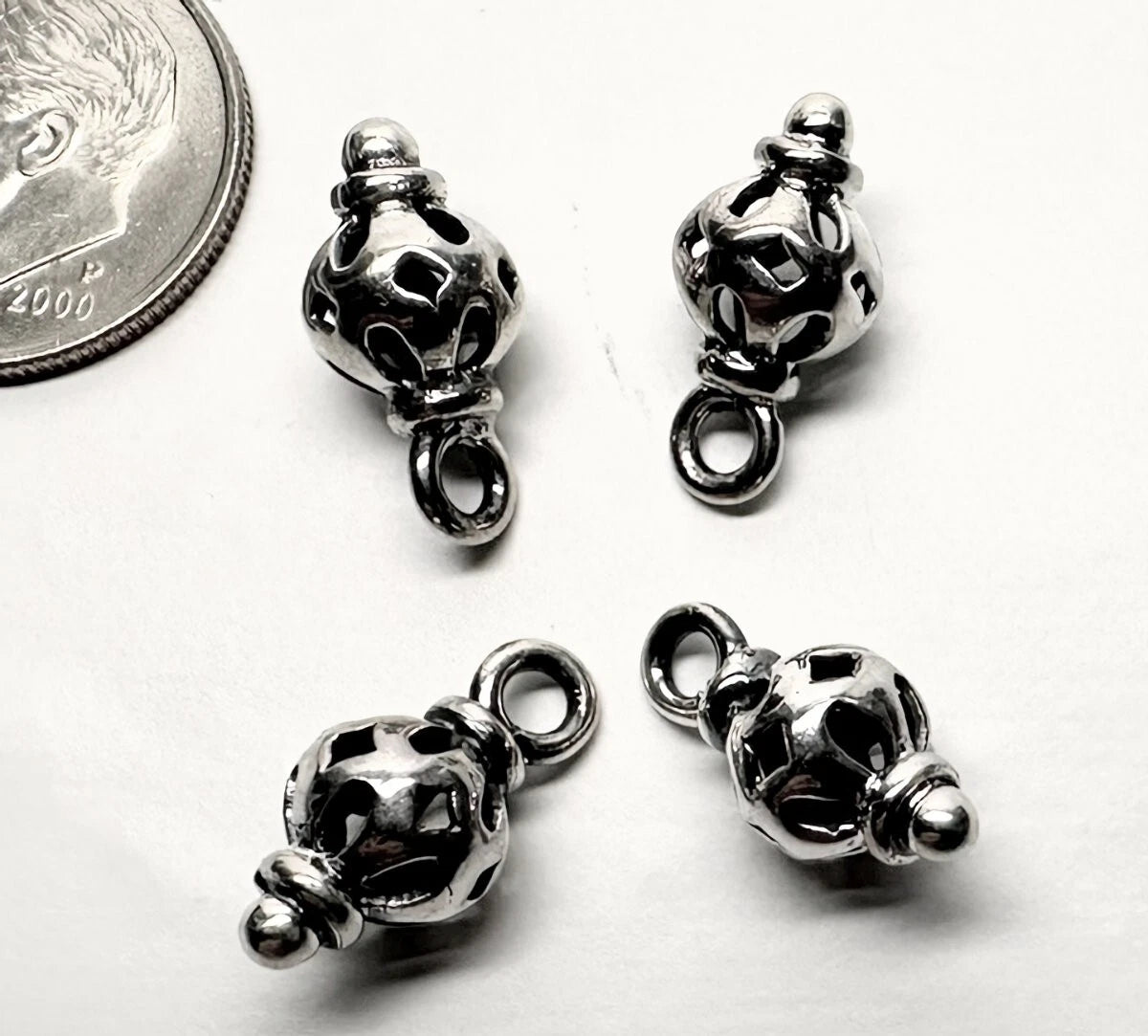 Antiqued Sterling Silver 3D Filigree Teardrop Charms, 15x7mm, 4 pcs