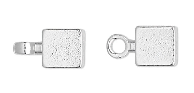 Silver Plated Brass Cube Memory Wire End Beads with Loop, 4x4mm, 12 pcs