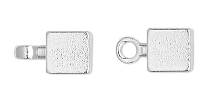 Silver Plated Brass Cube Memory Wire End Beads with Loop, 4x4mm, 12 pcs